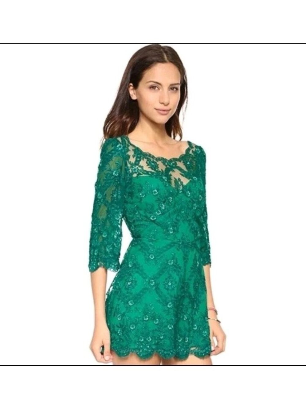 Free People Womens Songbird Romper Sequin Embellished Open Back  Emerald 6
